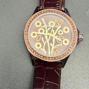 Anne Klein Women’s Watch Floral Motif Dial W/leather Band Needs Battery